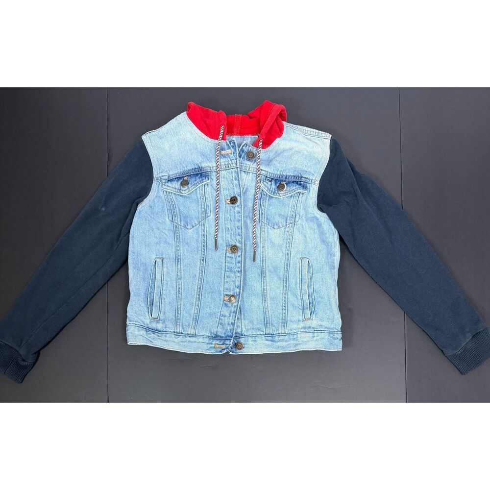 Tommy Hilfiger Boys S Hooded Denim Jacket Logo Colorblock Trucker